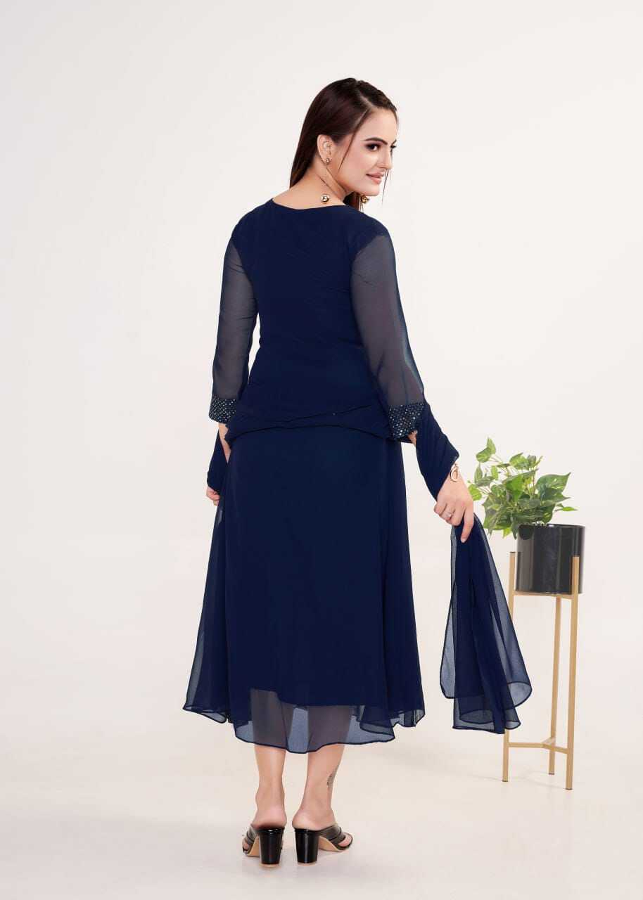 Kurti And Dupatta 2 Piece Set (Blue Colour) - Georgette Fabric, Sizes S-m-l-xl-xxl, American Crepe Lining, Embroidered Elegance, Comfortable Fit, Ready To Wear