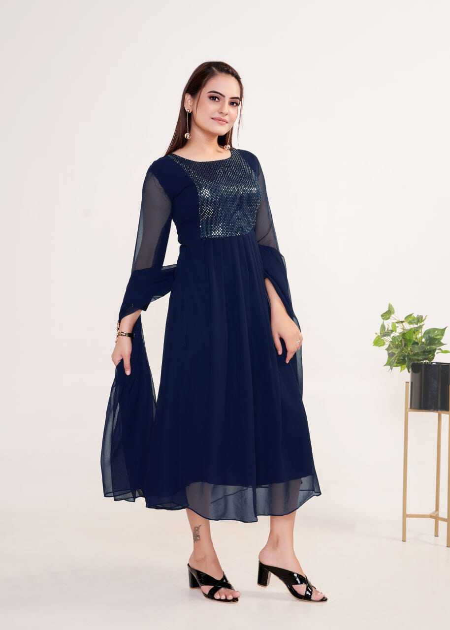 Kurti And Dupatta 2 Piece Set (Blue Colour) - Georgette Fabric, Sizes S-m-l-xl-xxl, American Crepe Lining, Embroidered Elegance, Comfortable Fit, Ready To Wear