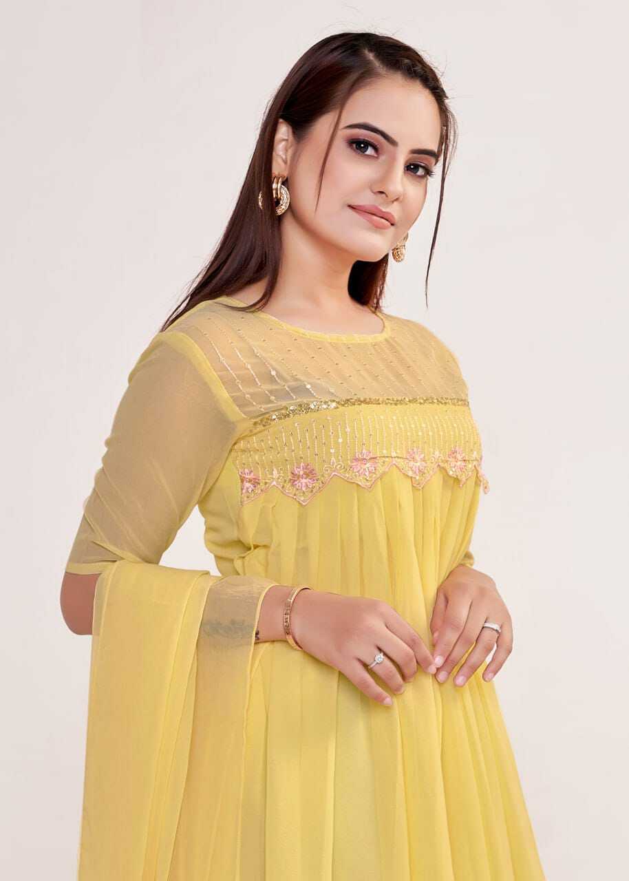 Asin Yellow - Georgette, S-m-l-xl-xxl, Yellow Color | 2-piece Set, Elegant Style, Embroidered Detail, American Crepe Lining, Ready To Ship