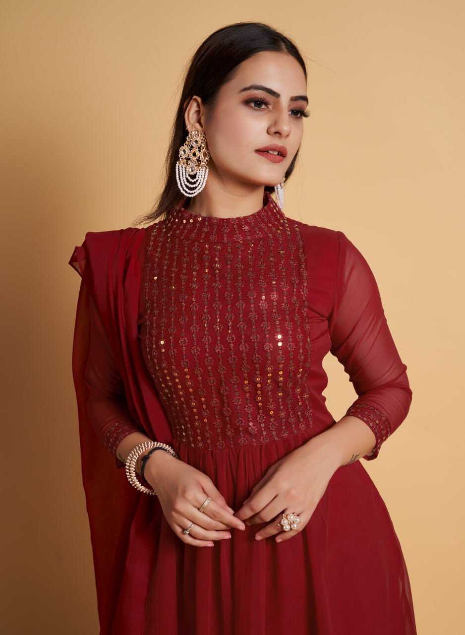 Maroon Kurti And Dupatta Set - Georgette Fabric, Sizes S-m-l-xl-xxl, Embroidered Design, American Crepe Lining, Comfortable And Stylish