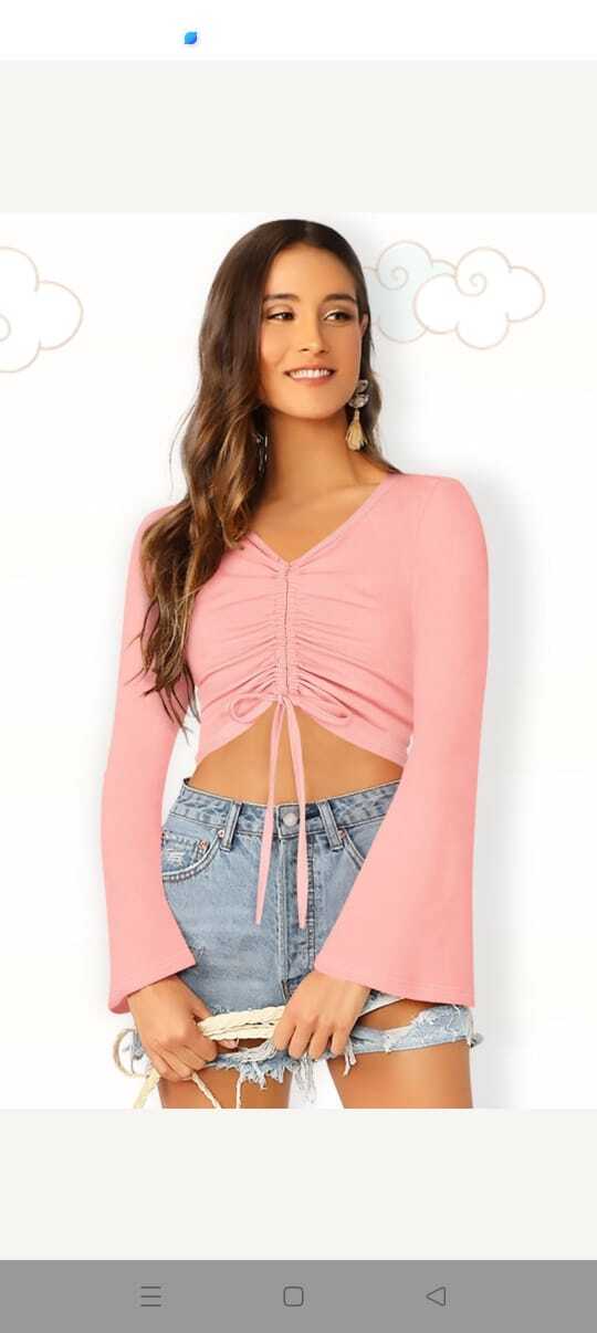 Trendy Tops - Polyester Fabric, Sizes S(34)-xl(40), Bell Sleeves , Anti-wrinkle, Quick Dry, Modern Design, Plain Pattern, Hand & Machine Wash