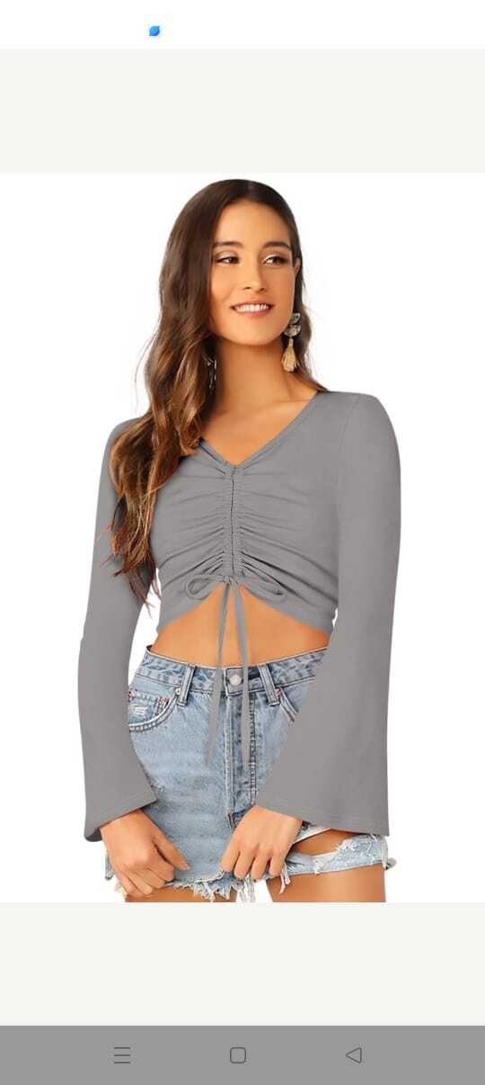Trendy Tops - Polyester Fabric, Sizes S(34)-xl(40), Bell Sleeves , Anti-wrinkle, Quick Dry, Modern Design, Plain Pattern, Hand & Machine Wash