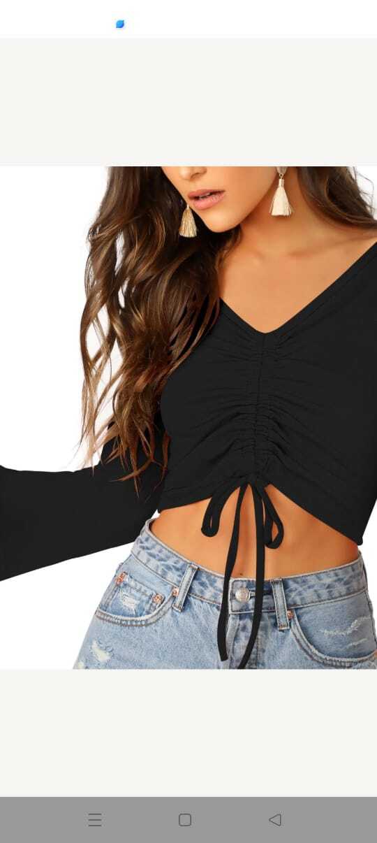 Trendy Tops - Polyester Fabric, Sizes S(34)-xl(40), Bell Sleeves , Anti-wrinkle, Quick Dry, Modern Design, Plain Pattern, Hand & Machine Wash