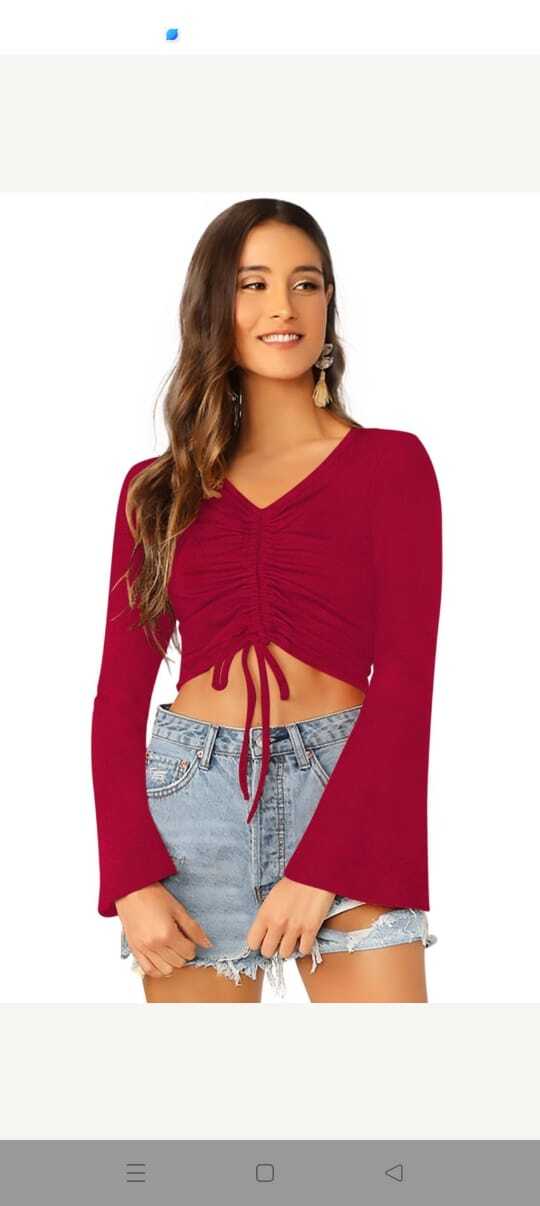Trendy Tops - Polyester Fabric, Sizes S(34)-xl(40), Bell Sleeves , Anti-wrinkle, Quick Dry, Modern Design, Plain Pattern, Hand & Machine Wash