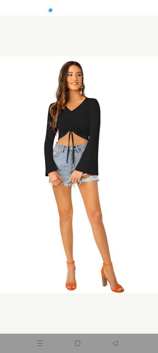 Trendy Tops - Polyester Fabric, Sizes S(34)-xl(40), Bell Sleeves , Anti-wrinkle, Quick Dry, Modern Design, Plain Pattern, Hand & Machine Wash
