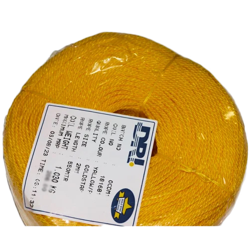 Polypropylene Rope - 2mm Diameter, Vibrant Yellow Color, Twisted Texture For Industrial Applications
