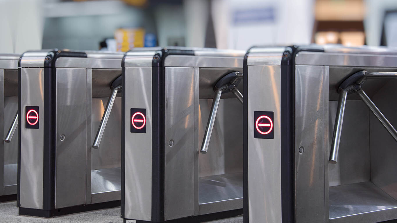Tripod Turnstile Gate - Electromechanical Microprocessor Control, Hydraulic Damping Locking Mechanism, Bidirectional Operation, Lane Indicator System, Smooth Silent Operation, 20-25 Person Throughput