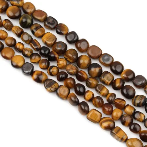 17 Strings Natural Tigers Eye Tumbled Beads - Beads Colour: Dark Brown