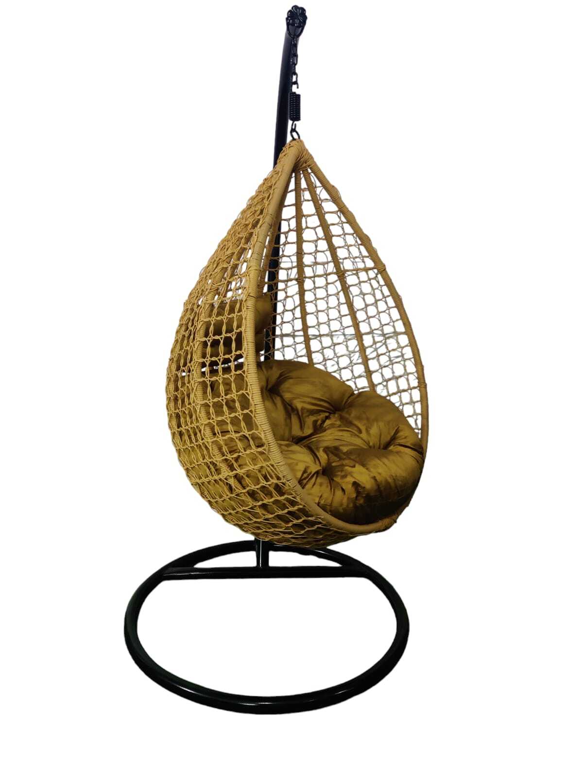 Hanging Basket Swing Chair - Poly Nylon Wicker, 39 Inch Width, Honey Light Brown | All Weather Support, Indoor & Outdoor Usage, Luxury Comfort, Uv Resistant, Easy To Clean