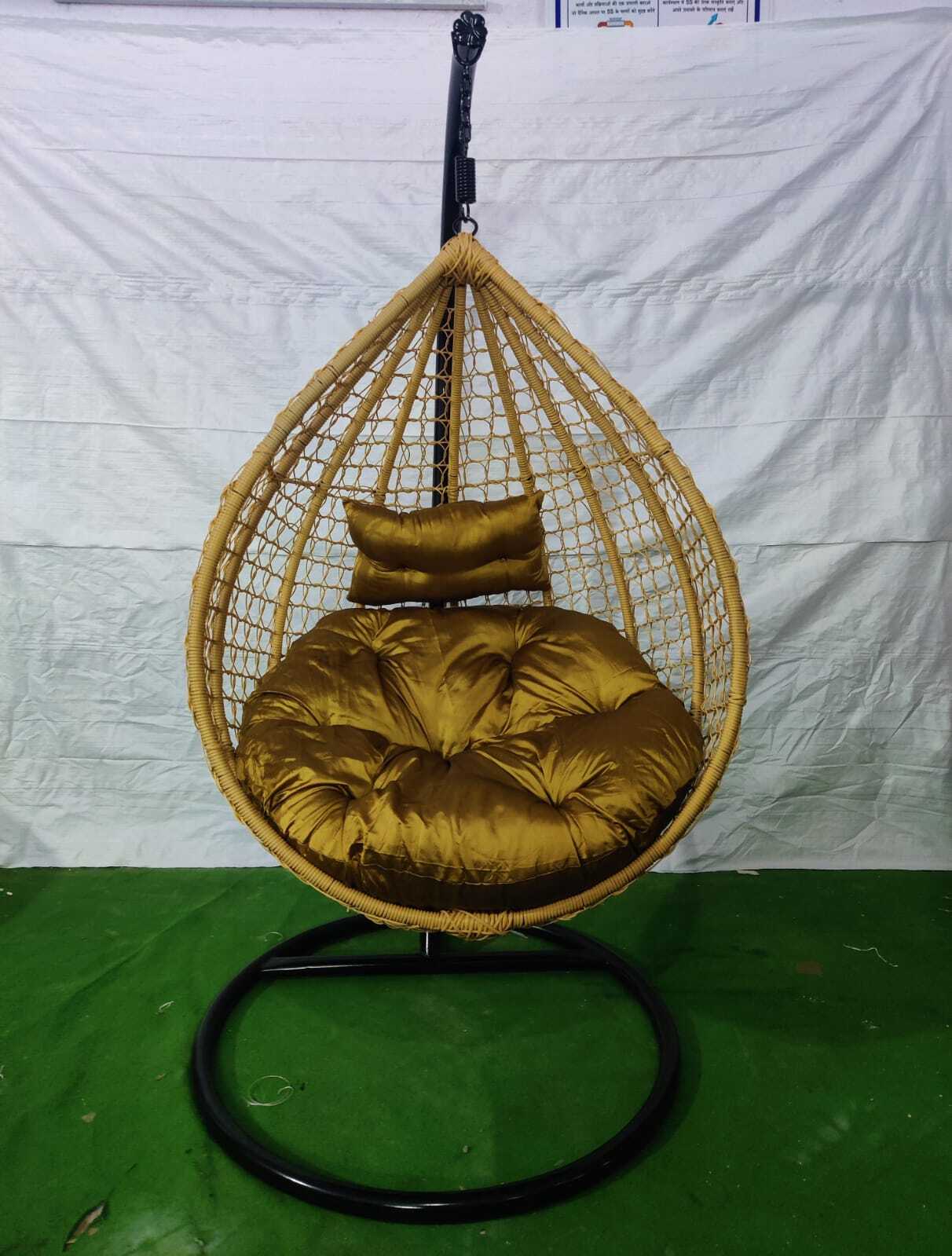 Hanging Basket Swing Chair - Poly Nylon Wicker, 39 Inch Width, Honey Light Brown | All Weather Support, Indoor & Outdoor Usage, Luxury Comfort, Uv Resistant, Easy To Clean