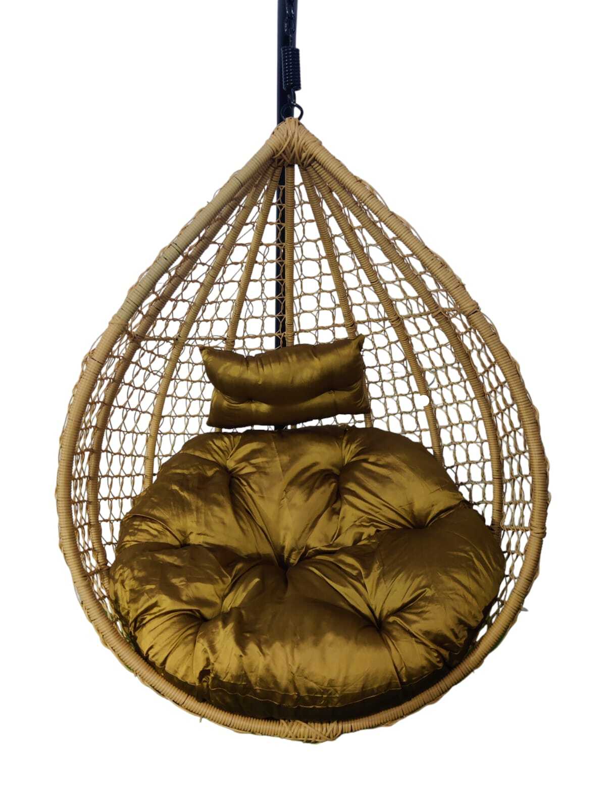 Hanging Basket Swing Chair - Poly Nylon Wicker, 39 Inch Width, Honey Light Brown | All Weather Support, Indoor & Outdoor Usage, Luxury Comfort, Uv Resistant, Easy To Clean