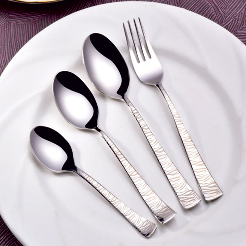 Zebra Cutlery Set - Stainless Steel, Customized Size, Polished Silver Finish | Modern Design, Exceptional Durability, Unique Zebra Pattern Handles