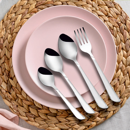 Lycra Mirror Finish Cutlery Set - Color: Pink