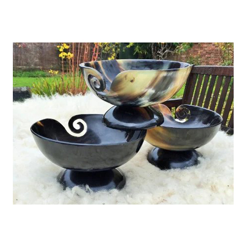 Horn Yarn Bowl - Horn Material, 6x3.5 Inch Size, Black Color | Modern Design, Polished Finish, Round Shape for Party Supplies