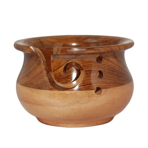 Steam Beech & Sheesham Wood Yarn Bowl - Wooden, 8x4 Inch, Natural Color, Oval Shape | Modern Design, Polished Finish, Plain Pattern