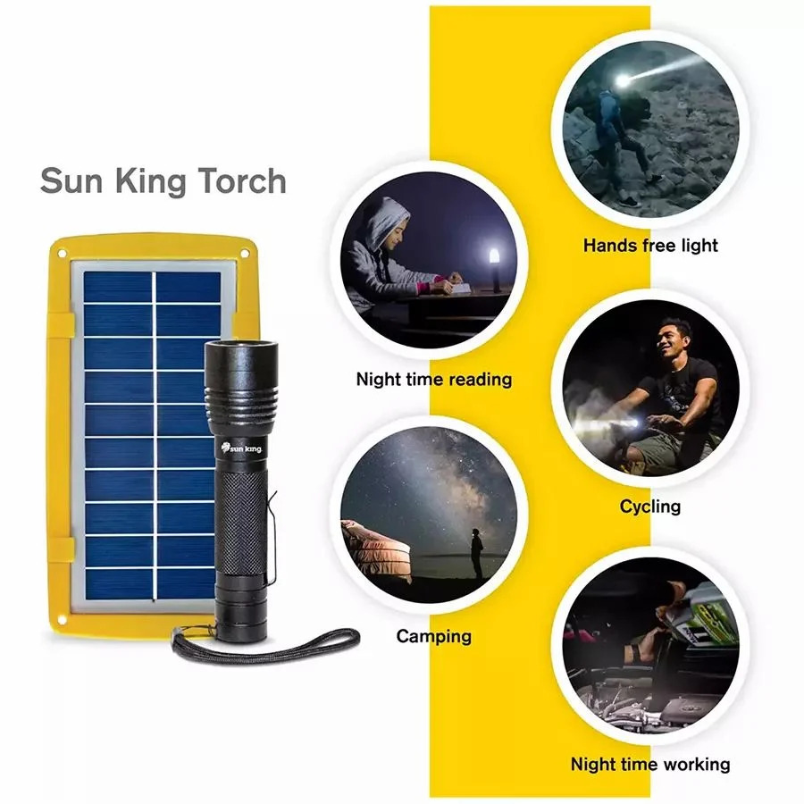 Sun King Solar Torch - Anodized Aluminium, Black | 300 Lumens, Weatherproof, Usb Charging, Versatile Emergency And Camping Light