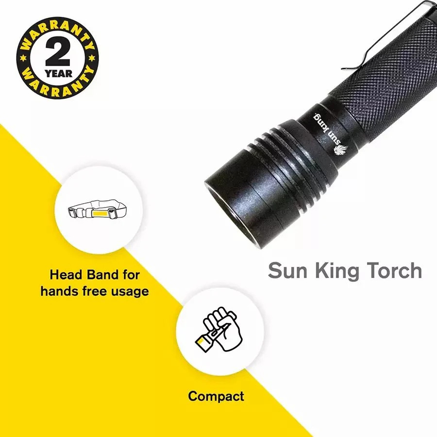 Sun King Solar Torch - Anodized Aluminium, Black | 300 Lumens, Weatherproof, Usb Charging, Versatile Emergency And Camping Light