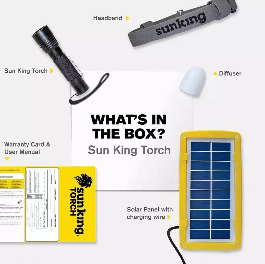 Sun King Solar Torch - Anodized Aluminium, Black | 300 Lumens, Weatherproof, Usb Charging, Versatile Emergency And Camping Light