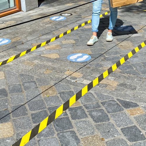 Pvc Floor Marking Tapes - Durable Pvc 2-inch Width Yellow And Black Caution Design | Strong Adhesive For Industrial Use Resistant To Wear And Chemicals