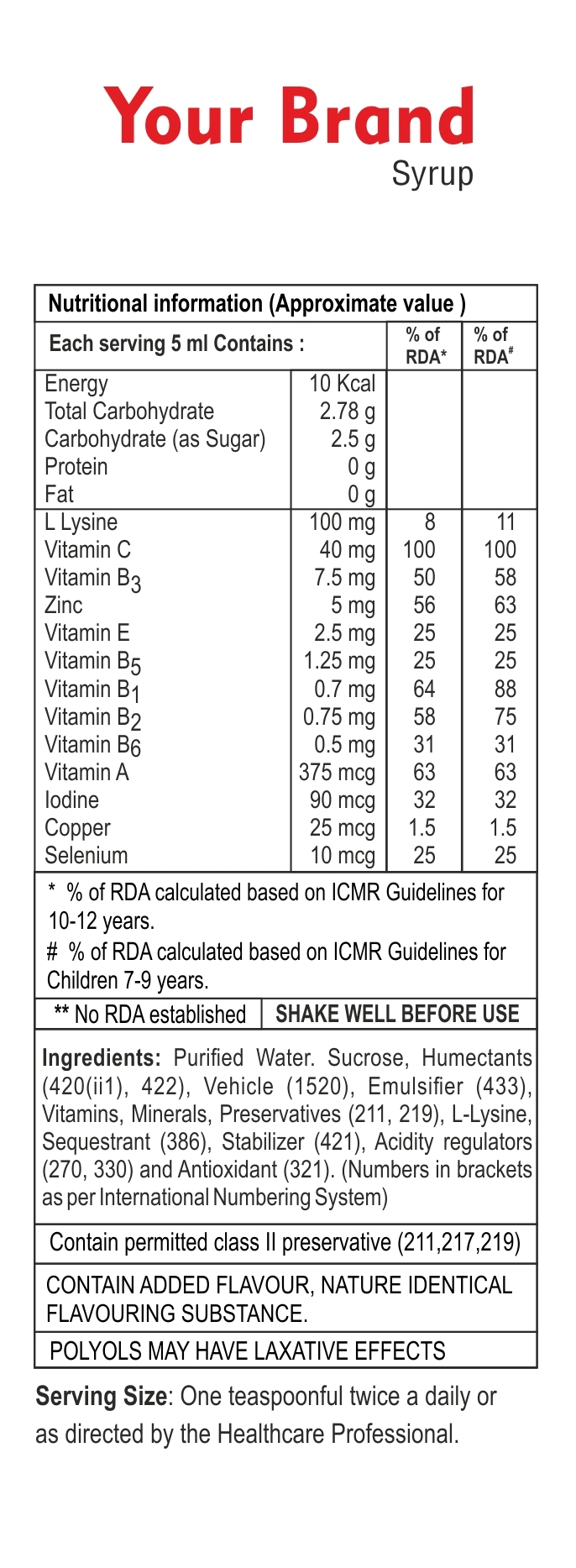 Multivitamin And Lysine Syrup