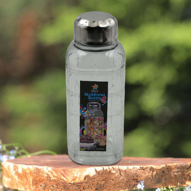 Plastic Transparent Mukhwas Bottle With Steel Cap (5714)