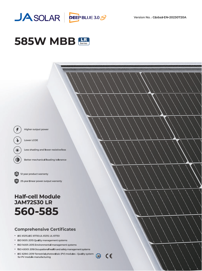 Ja Solar 450 W Mono Half Cut Pv Module - 144 Cells, Aluminum Frame | Manual Switch, 27-year Warranty, 21.6% Efficiency