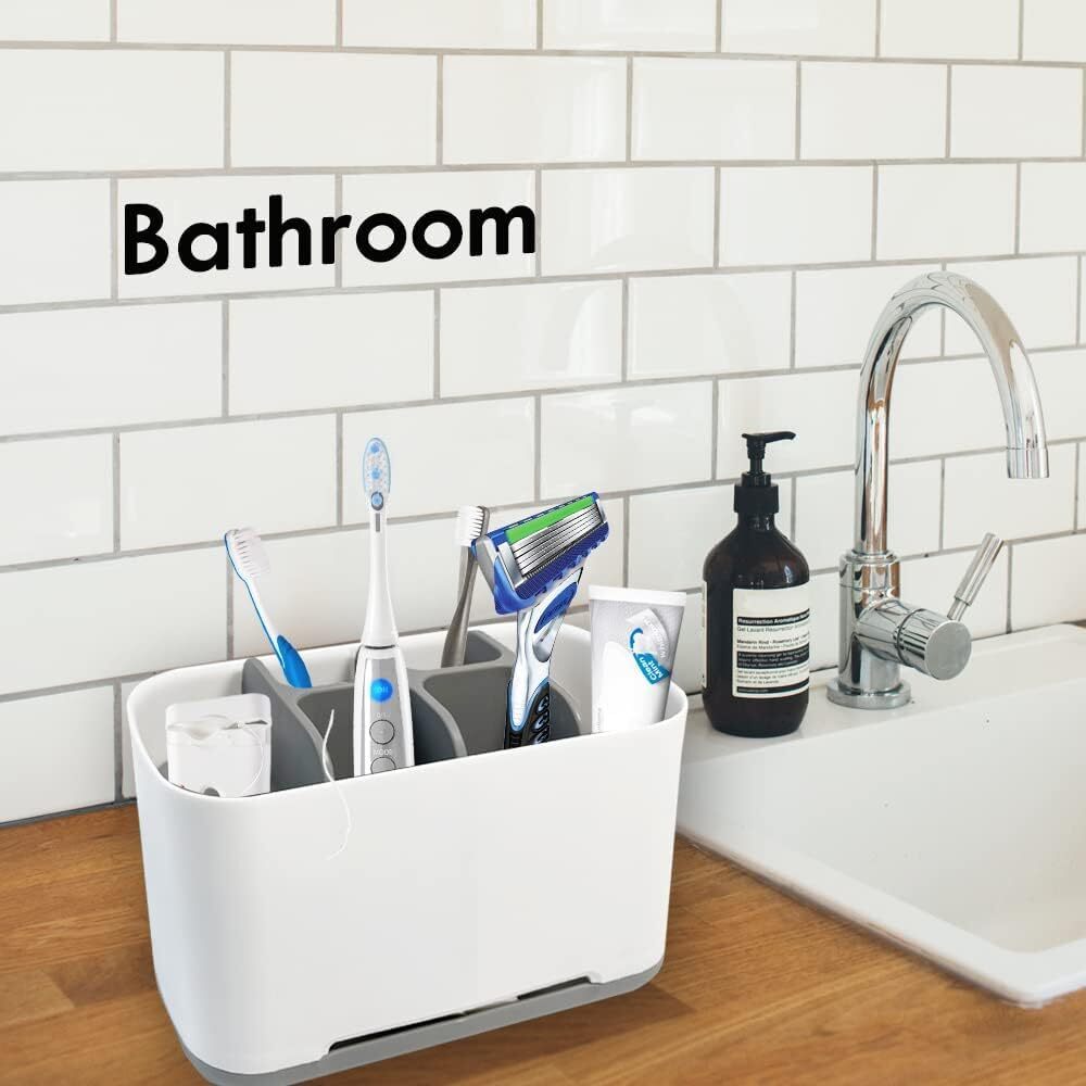 Toothbrush Holder - Abs Plastic, Standard Size, Multicolor | Detachable Design For Easy Cleaning, Multipurpose Versatile Storage, Ventilated With Drainage Notches For Quick Drying
