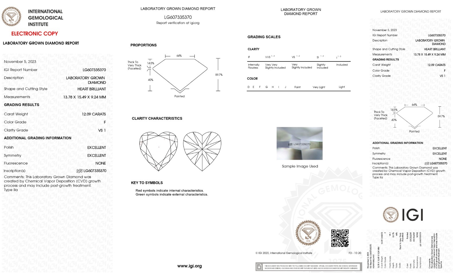 Heart 12.09ct F Vs1 Igi 607335370 Lab Grown Diamond Ec451334