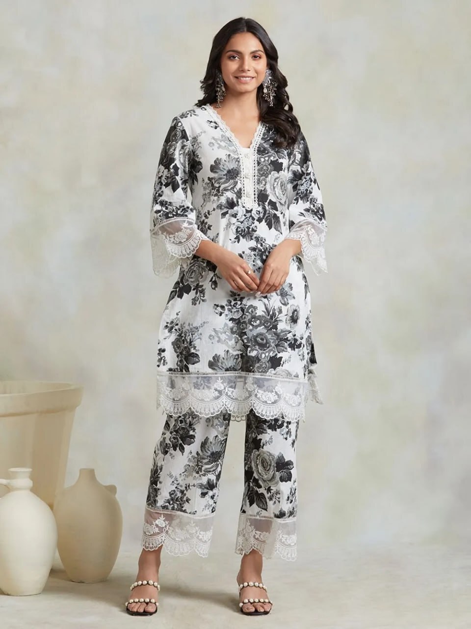 Kurta Palazzo Set - Cotton Fabric, Sizes S-m-l-xl-xxl, White Color | Comfortable, Elegant, Trendy, Versatile With Embroidery