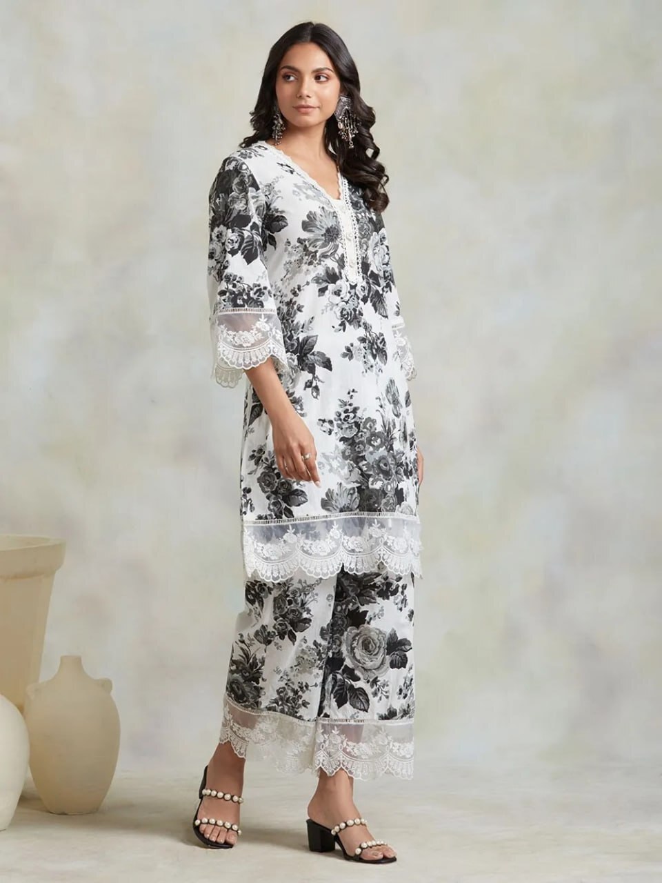 Kurta Palazzo Set - Cotton Fabric, Sizes S-m-l-xl-xxl, White Color | Comfortable, Elegant, Trendy, Versatile With Embroidery