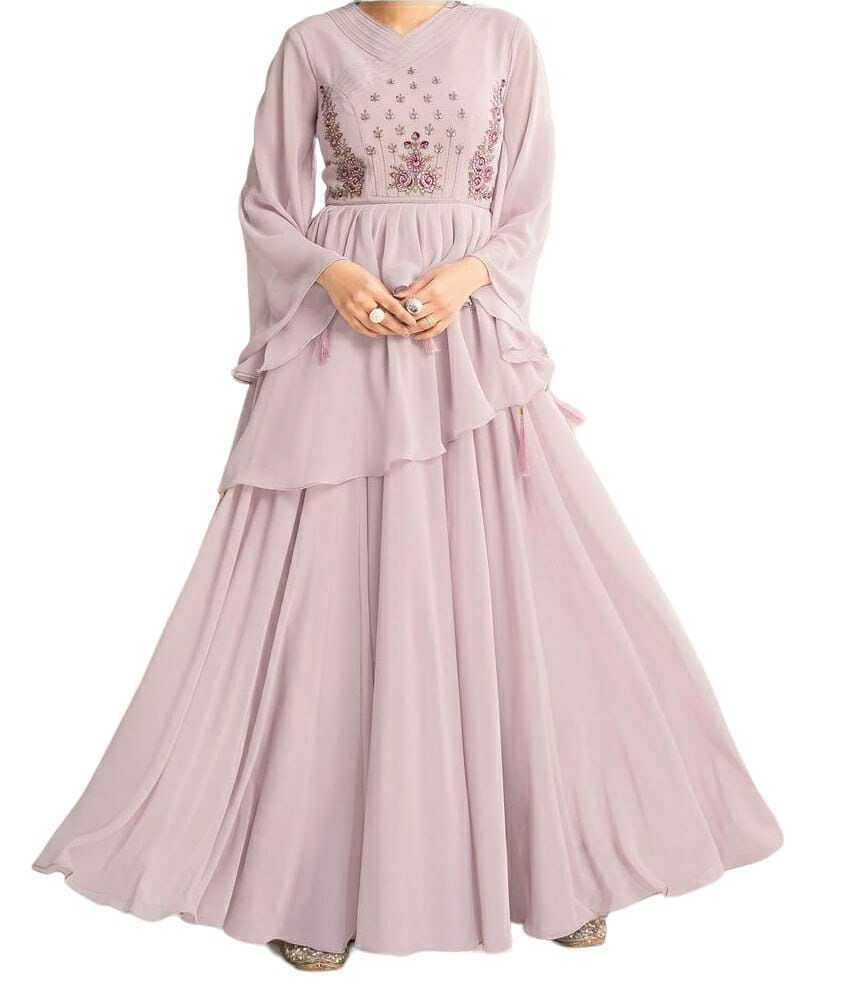 Gown For Wedding - Light Pink Georgette A-line Embroidered Gown, 54 Inch Length With American Crepe Lining, Sizes S-3xl, Elegant & Stylish Design