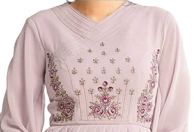 Gown For Wedding - Light Pink Georgette A-line Embroidered Gown, 54 Inch Length With American Crepe Lining, Sizes S-3xl, Elegant & Stylish Design