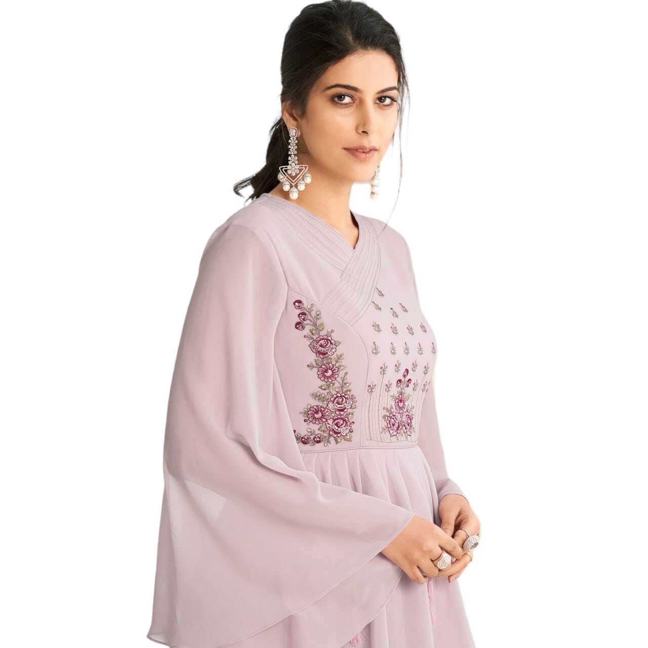 Gown For Wedding - Light Pink Georgette A-line Embroidered Gown, 54 Inch Length With American Crepe Lining, Sizes S-3xl, Elegant & Stylish Design