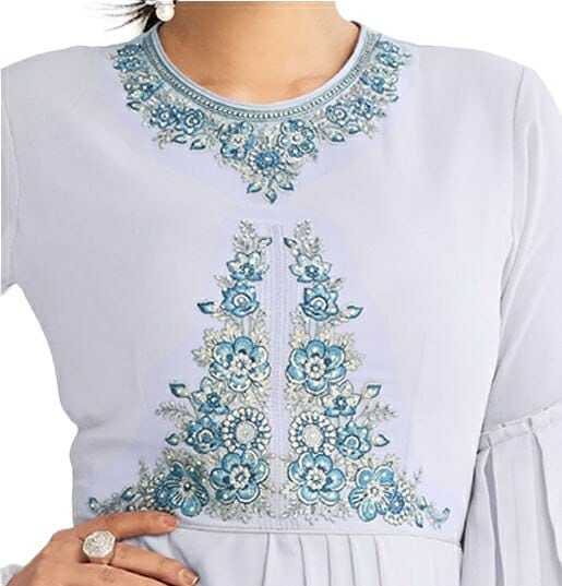 Embroidery Thread Work Gown - Georgette, 54 Inch Length, Lavender Color, Sizes S-3xl | Comfortable Fit, Elegant Design, Intricate Embroidery, Stylish Tassels