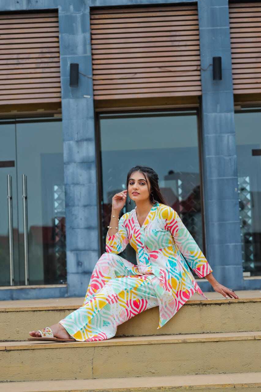 Two-piece Dress - Cotton Blend, Sizes S-m-l-xl-xxl, Multicolor Design With Digital Print, 3/4 Sleeve, Stylish & Versatile Outfit