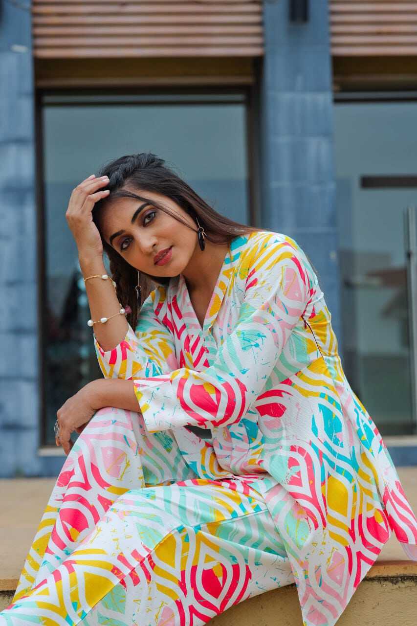 Two-piece Dress - Cotton Blend, Sizes S-m-l-xl-xxl, Multicolor Design With Digital Print, 3/4 Sleeve, Stylish & Versatile Outfit