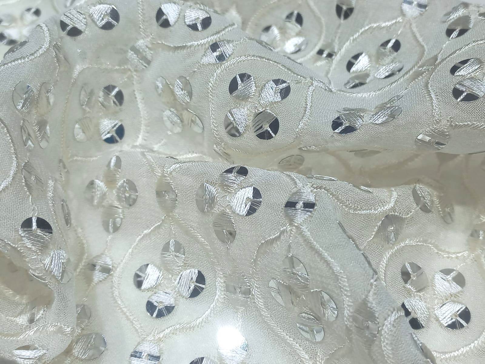 Mirror Work Embroidery Fabric - Color: Dyeable