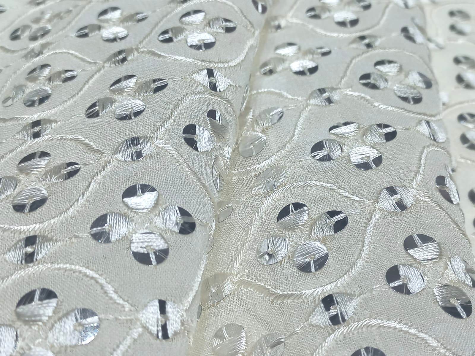 Mirror Work Embroidery Fabric - Color: Dyeable