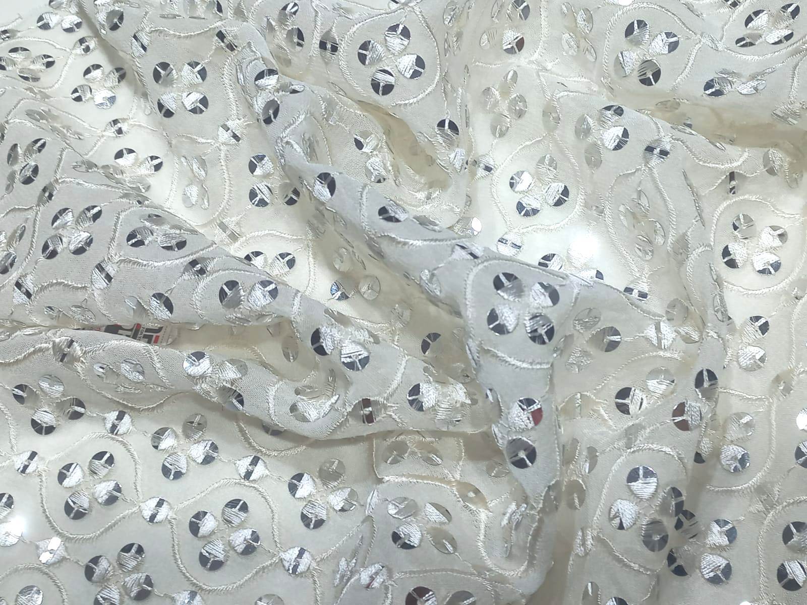 Mirror Work Embroidery Fabric - Color: Dyeable