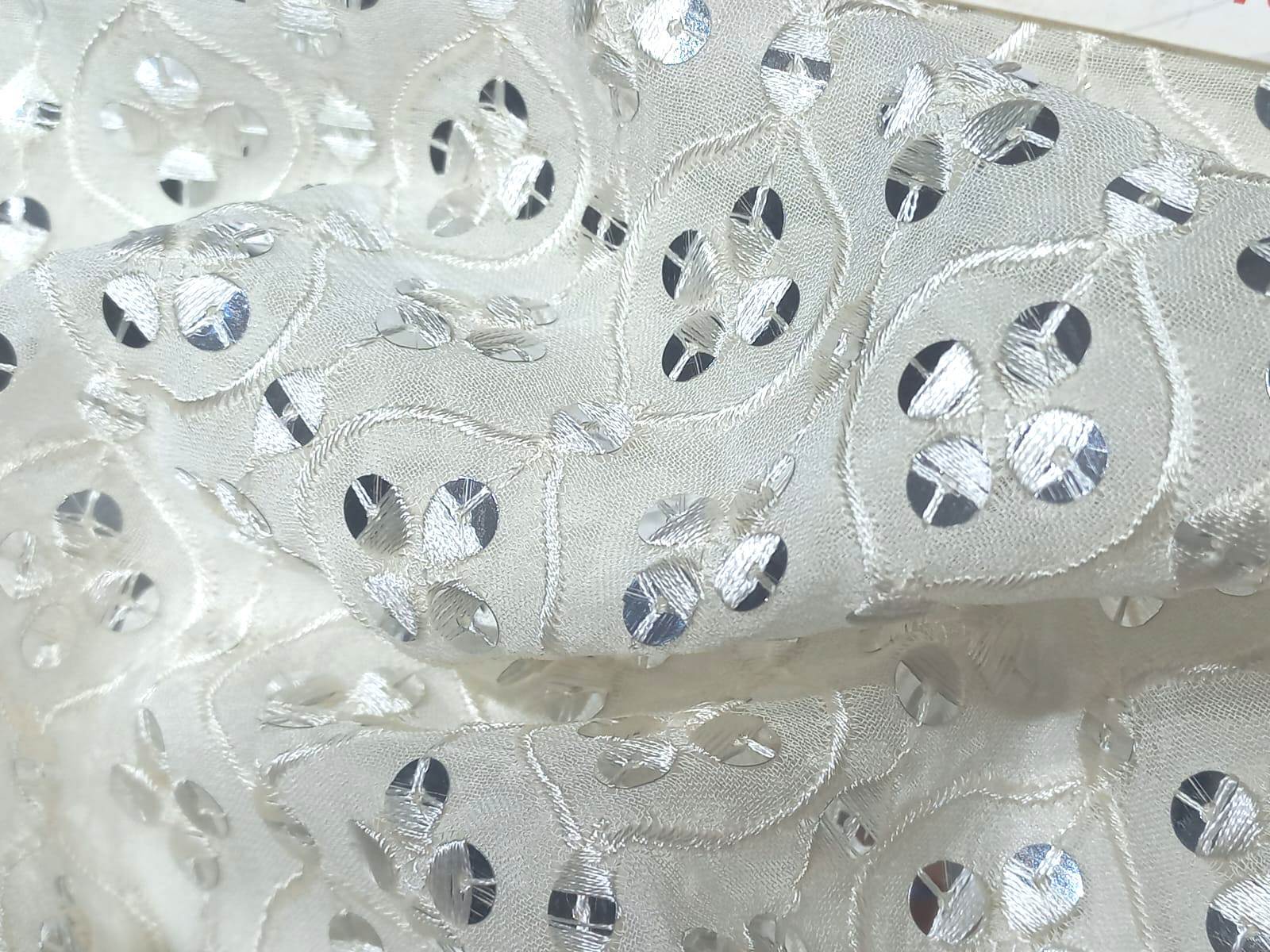 Mirror Work Embroidery Fabric - Color: Dyeable