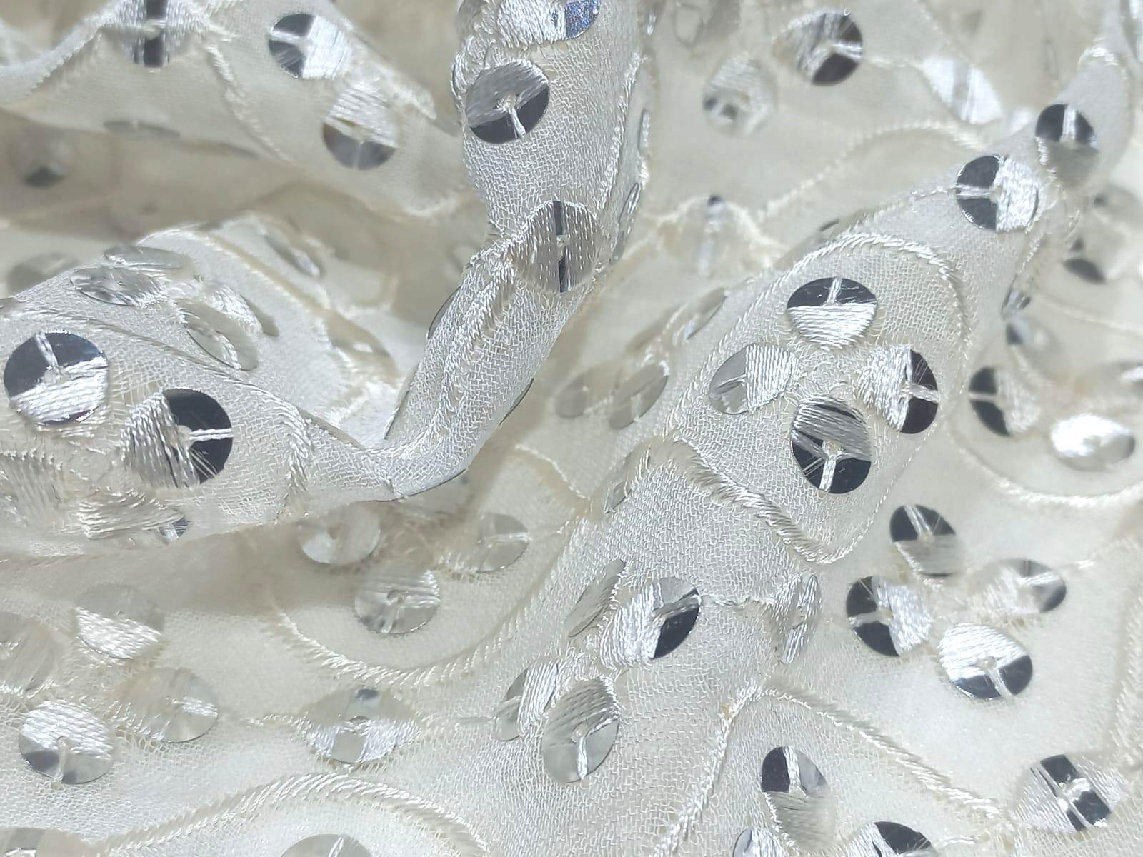 Mirror Work Embroidery Fabric - Color: Dyeable