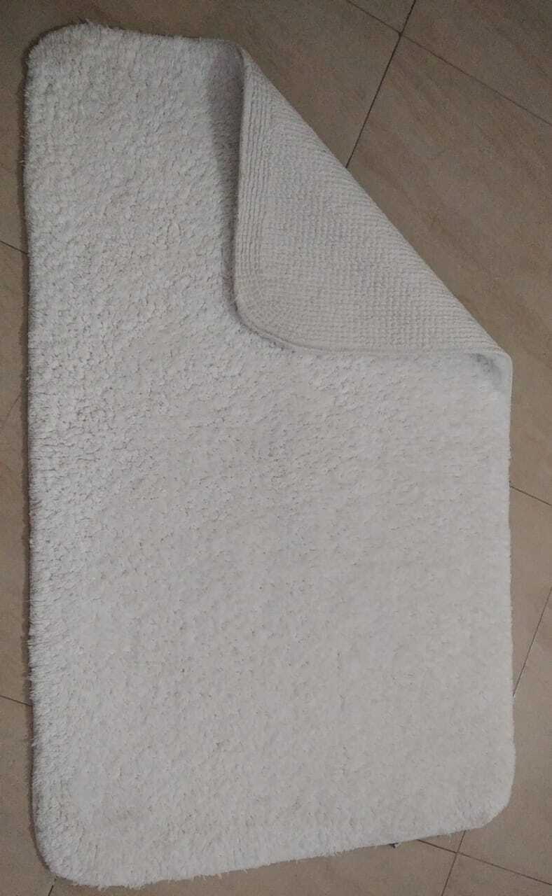 Hotel Round Corner Bath Rug - Cotton, 60x90 Cm, White | Hot Melt Latex Backing, Anti-slip, Quick Drying, Washable, Water Absorbent, Modern European Design