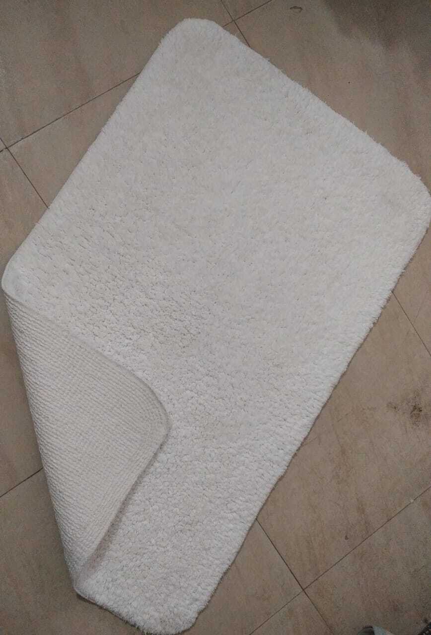Hotel Round Corner Bath Rug - Cotton, 60x90 Cm, White | Hot Melt Latex Backing, Anti-slip, Quick Drying, Washable, Water Absorbent, Modern European Design