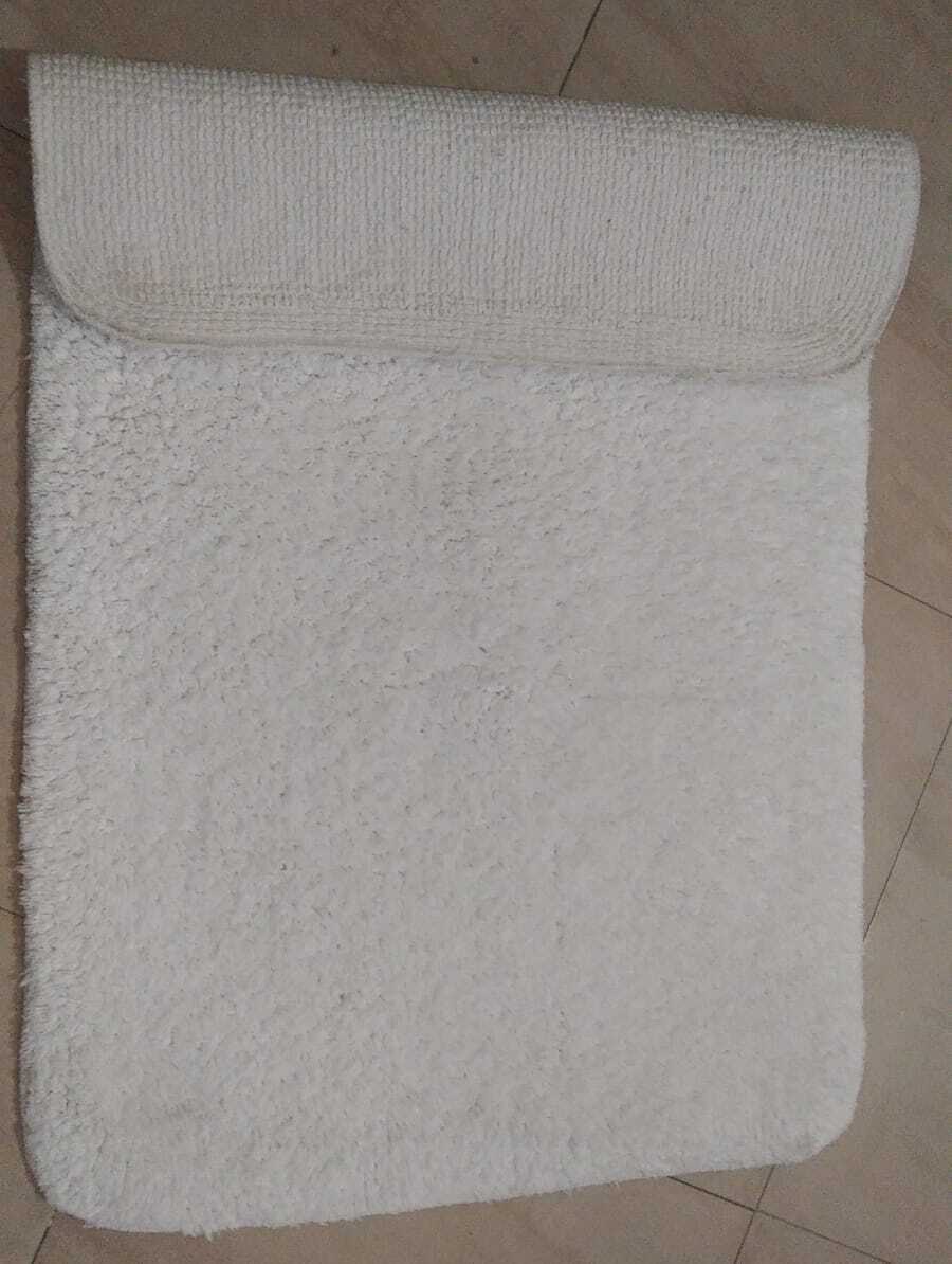 Hotel Round Corner Bath Rug - Cotton, 60x90 Cm, White | Hot Melt Latex Backing, Anti-slip, Quick Drying, Washable, Water Absorbent, Modern European Design