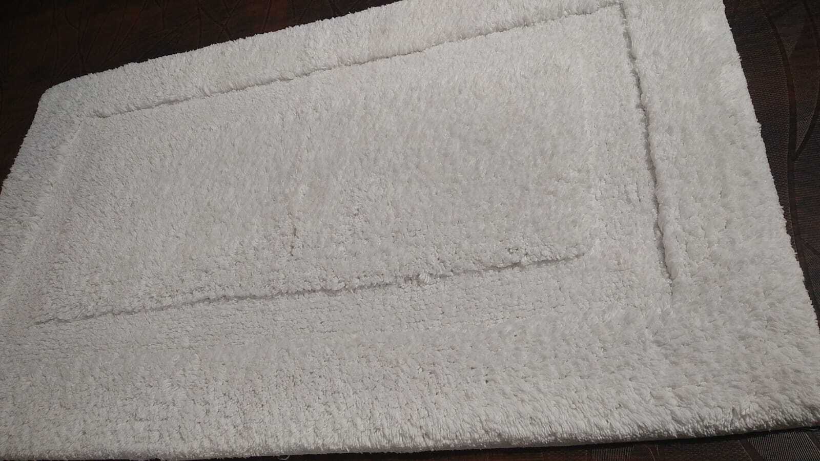 Hotel Squared Bath Rug - 100% Cotton, 50x80 Cm, White | Hand Tufted, Anti-slip, Quick Drying, Water Absorbent, European Modern Design