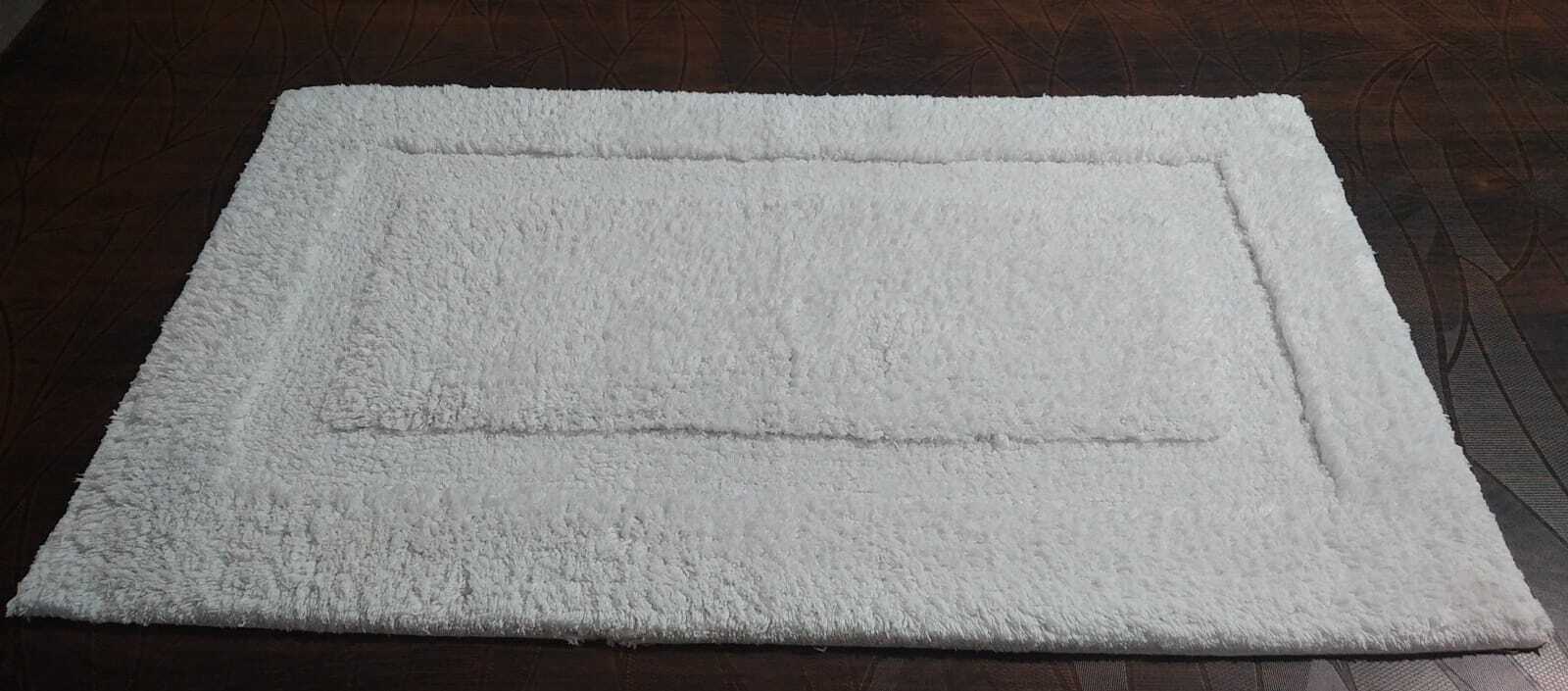 Hotel Squared Bath Rug - 100% Cotton, 50x80 Cm, White | Hand Tufted, Anti-slip, Quick Drying, Water Absorbent, European Modern Design