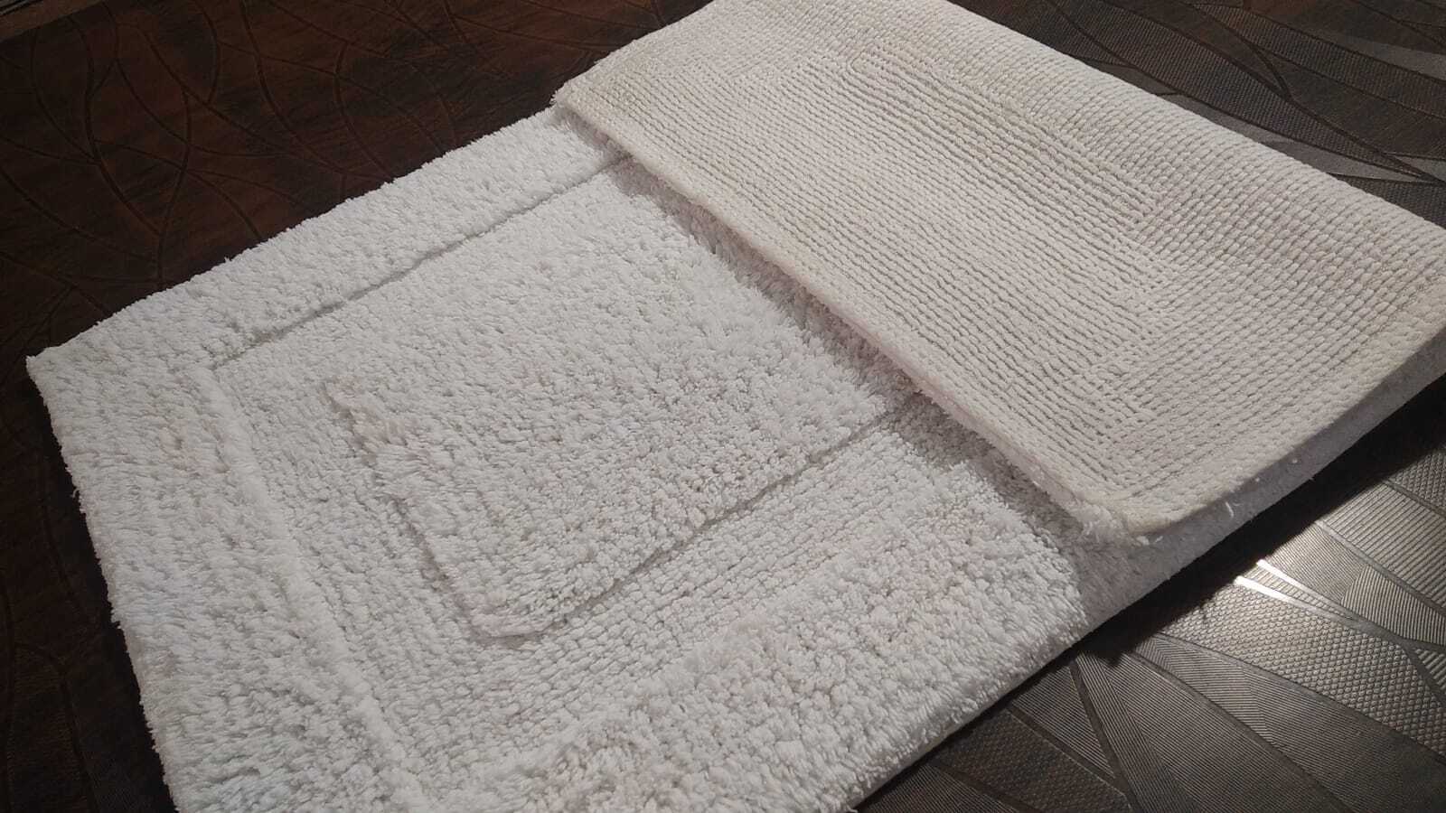 Hotel Squared Bath Rug - 100% Cotton, 50x80 Cm, White | Hand Tufted, Anti-slip, Quick Drying, Water Absorbent, European Modern Design