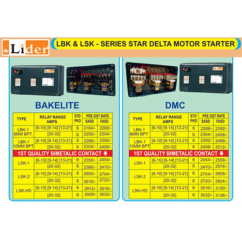 Lbk Series Bakelite Star Delta Motor Starter Panel Dimension (L*w*h): As Per Available Millimeter (Mm)