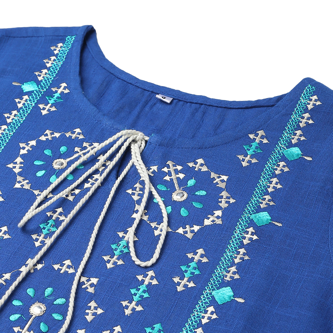 Ladies Fancy Kurti - Cotton Fabric Size S To Xxl Blue Color Ethnic 3-4th Sleeve Embroidered Pattern Ideal For Casual And Formal Wear
