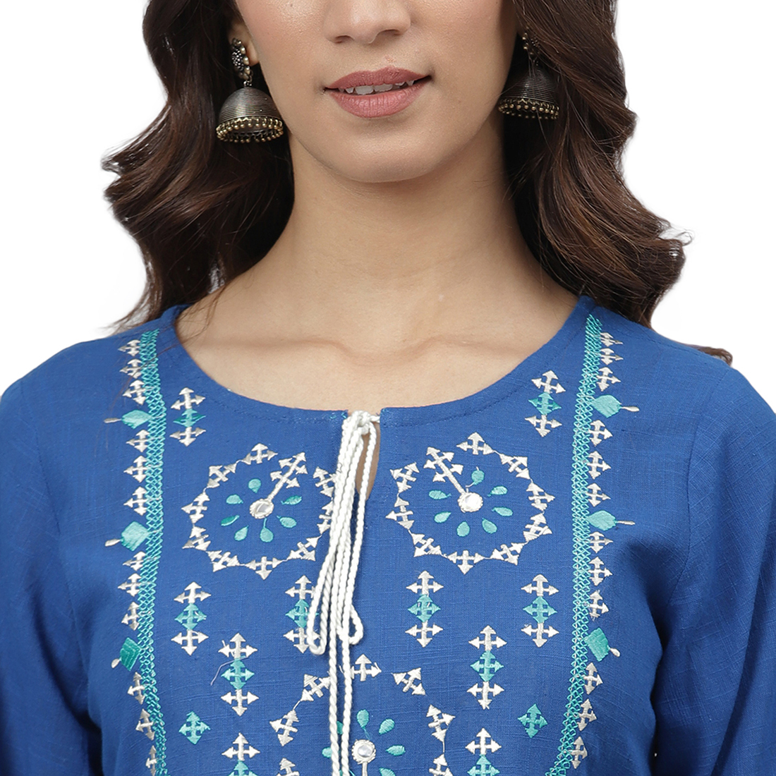 Ladies Fancy Kurti - Cotton Fabric Size S To Xxl Blue Color Ethnic 3-4th Sleeve Embroidered Pattern Ideal For Casual And Formal Wear